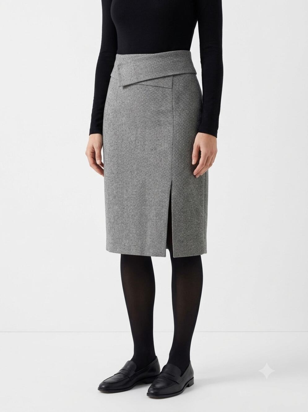 Emporio Armani Midi Pencil Skirt Women's 27 Gray Herringbone Asymmetrical Wrap